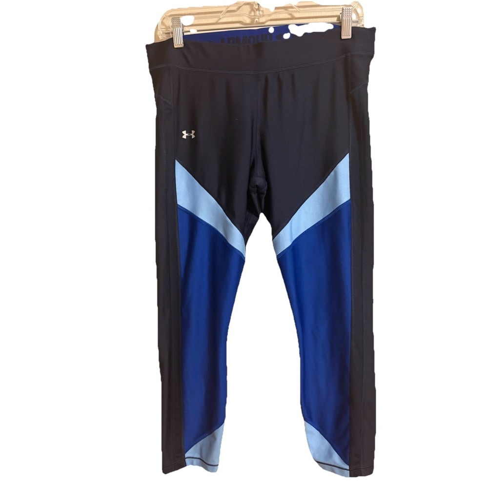 Under Armour Men's Compression Pants Black Blue M Polyester Tapered Athletic